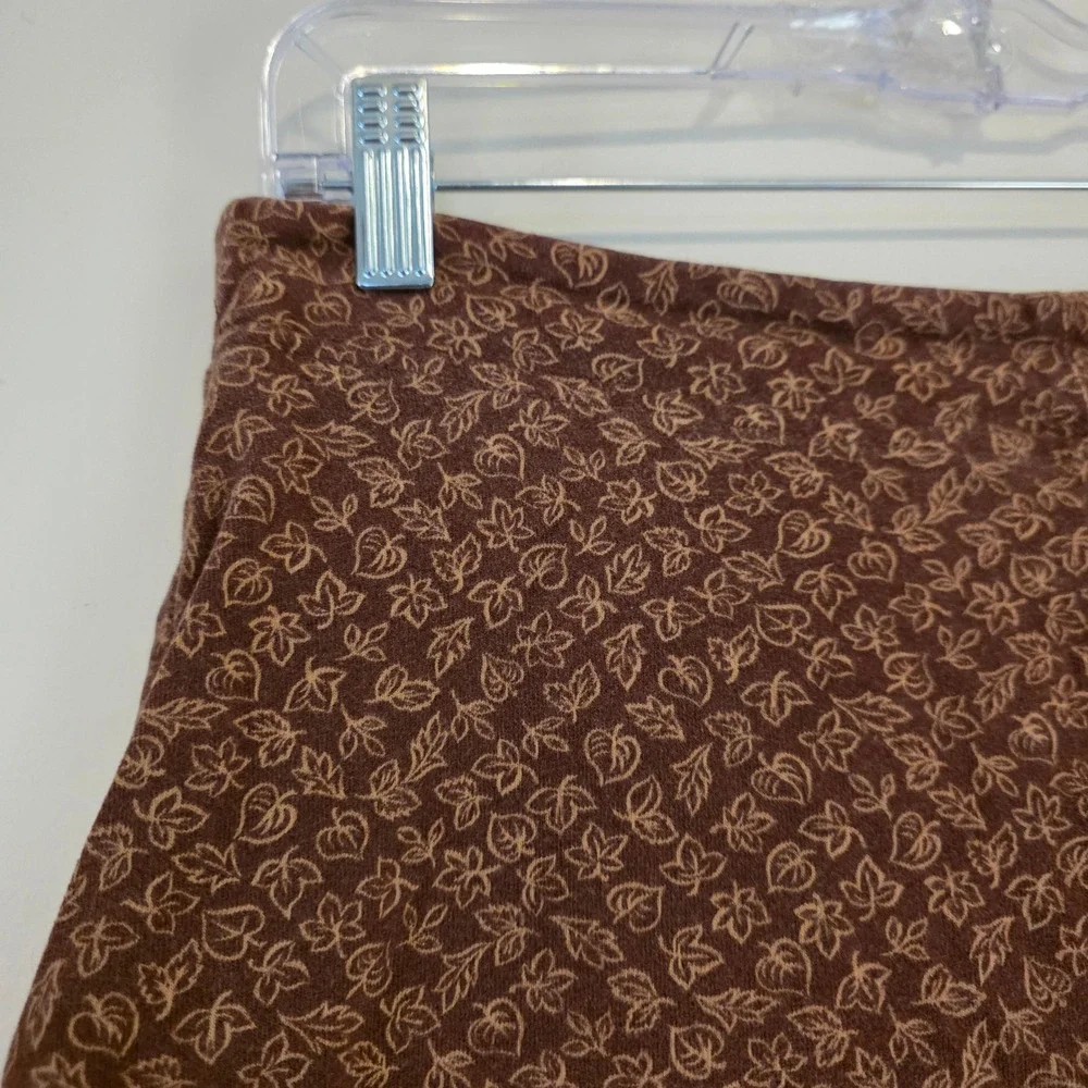 LL Bean Womens Leaf Print Skirt Size Small Brown Cotton Mini Hemmed Cottage